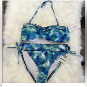 Cali Waves 2 piece bikini Woman's size Large blue green white tie dye